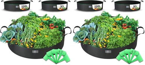 vounot® Lot de 6 Sac de Plantation Non Tissé 200L avec Poignées et 9 Étiquettes Sacs à Plantes de Tomate Grande Capacité Ø92cm et Hauteur 30cm Pots pour Plantes, Fleurs, Fraises