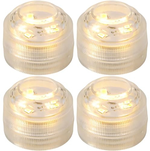 Ideoon 4er-Set Unterwasser Wasserdichte LED-Teelichter, Warmweiß, IP68 Wasserdicht für Pool, Badewanne, Dekoschale, Unterwasser-Licht, Garten-Deko - Tauchbar & Stimmungsvoll