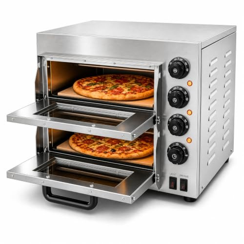 VonVVer Kommerzieller Pizzaofen 14-Zoll mit 50-350°C & 60min Timer | 3000W Elektrischer Doppel-Pizzaofen Edelstahl, 20L pro Etage, Professioneller Pizzaofen 2 Etagen für Restaurant Zuhause