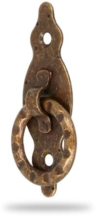 Amig - Poignée Verticale - Modèle 1001 - Acier - Quincaillerie Rustique - 28 x 80 x 1.5 mm - Avec Anneau et Plaque Pointillée - Finition : Cuir