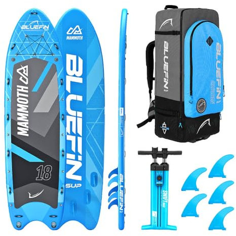 Bluefin Stand Up Inflatable Paddle Board | Mammoth 18' Model | Family/Group Board - Up To 10 Users | Includes Accessories