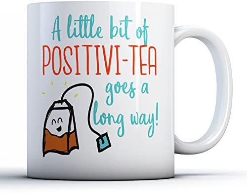 Finger prints - A Little Positivi-Tea Goes A Long Way! - Uplifting Gift Mug, Ceramic, 11fl.oz.
