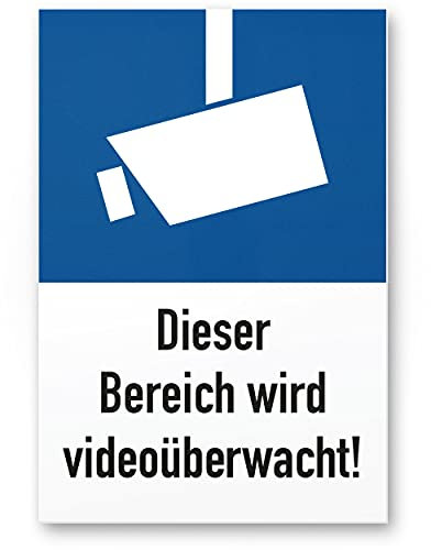 Komma Security Bereich Videoüberwacht Schild 20 x 30 cm - Achtung Vorsicht Videoüberwachung - Hinweis Hinweisschild Videoüberwacht - Warnschild Warnhinweis Videoüberwachung