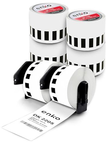 enKo - kompatibel für Brother DK-2205 Etiketten kontinuierlich (2,4 Zoll x 30 Fuß) Papierrolle - 6 Rollen + 2 nachfüllbare Patronen