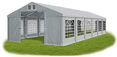 Partyzelt 8x12m wasserdicht grau Zelt 560g/m² PVC Plane ganzjährig stahlseile Gartenzelt Winter Plus SD
