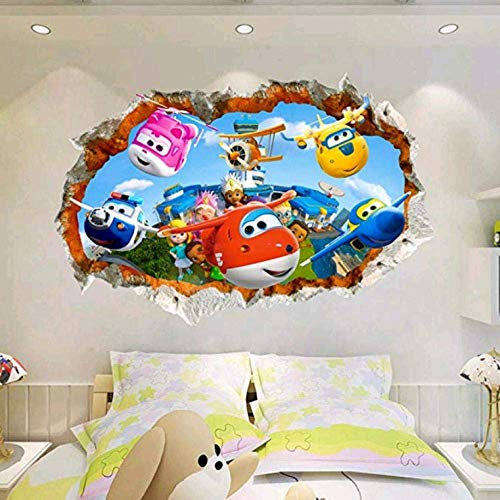 3D Super Wings Flugzeug Perc & Eacute; E Autocollant Wandbild Aufkleber Dekor Poster Wandbild Amovible-60 * 90Cm