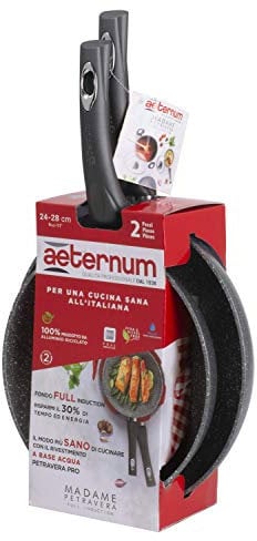 Aeternum, Madame Petravera 3.0, Bis Padelle Antiaderente, Ideale per Induzione, Diametro 24-28 cm, Full Induction, Grigio