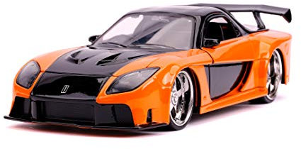 Jada Toys- Fast & Furious Mazda RX-7 RX-7-Coche Coche de Juguete de Die-Cast para Abrir Puertas, Maletero y capó, Escala 1:24, Color Naranja metálico, Multicolor (253203058)
