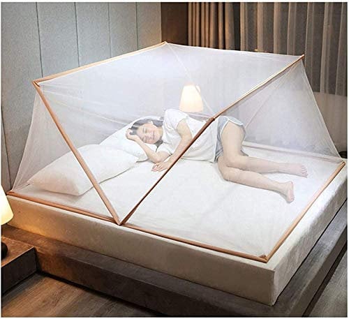 SXJC Klappbares Moskitonetz Zelt für Erwachsene und Kinder - Tragbar für Bett, Familienhaus und Schlafsaal - Braun, 160×190×80cm