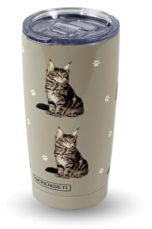 SERENGETI Maine Coon Tumbler 16 Oz. Stainless Steel, Vacuum Insulated Travel Mug with Spill Proof Lid - 3D Print - Insulated Travel Mug for Hot or Cold Drinks