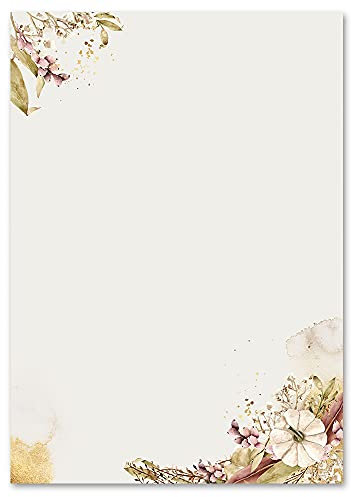 50 Blatt Briefpapier HERBSTGARTEN - DIN A5 Format - Blumen & Blüten, Jahreszeiten - Herbst