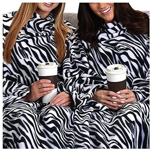 YAOTT Winter TV Blanket with Sleeves and Pocket Sofa Wearable Blanket Soft and Cosy Blanket Fleece Warm Quilt Classy Blanket Throw Cushion Windproof Rug Comfortable Poncho Zebra 137X180CM