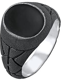 Kuzzoi Siegelring Herrenring oval Emaille schwarz, massiv 13 mm breit in 925 Sterling Silber, Silberring schwarz oxidiert, Ring für Männer, Ringgröße 58