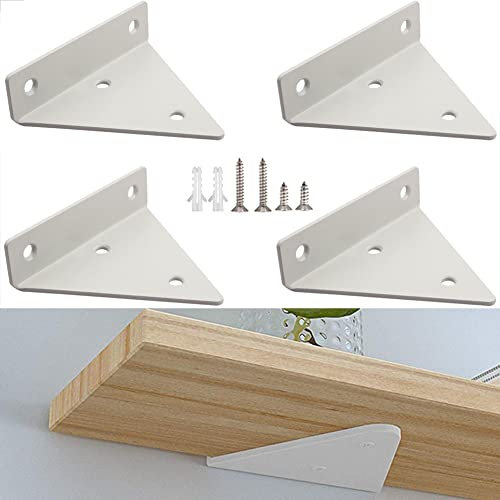 Lot de 4 supports d'étagère blancs de 7,9 cm – Supports cachés pour étagères flottantes en bois – Support d'étagère invisible – Vis et chevilles incluses