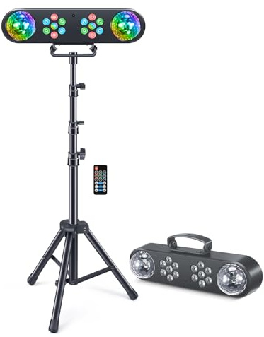 Telbum DJ Lights with Stand, Rotating Disco Ball PartyBar Light Set, LED DJ Lights Remote & Sound Activated, Mobile Stage Lighting Package, for Parties Gig Bar Move Band Wedding Halloween Christmas