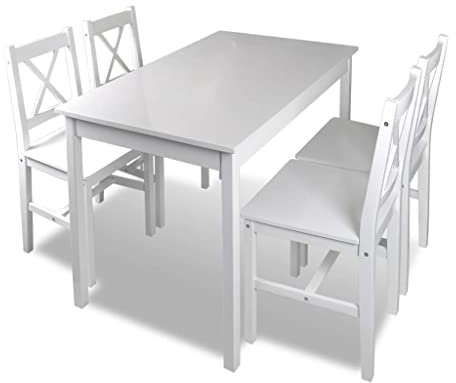 KOIECETA Essgruppe Weiß Holztisch Sitzgruppe Esstischset Esstisch mit 4 Stühle