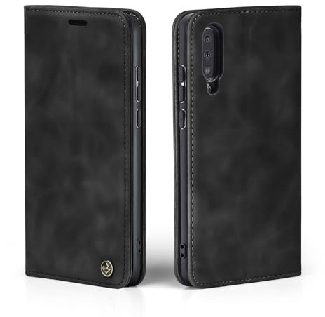 LBH Handyhülle für Samsung Galaxy A50 in Schwarz mit Karten- und Geldfach Smartphone Hülle mit Standfunktion Flip Case Schutzhülle Magnetverschluss Vintage