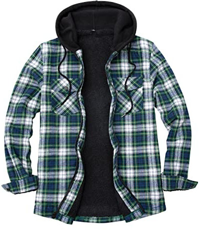 ZENTHACE Herren Sherpa gefütterte Kapuzenjacke mit durchgehendem Reißverschluss Grell Grün XL