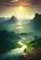 adrium Acryl-Bild 80 x 120 cm: Riesige Landschaft River Mountains Volumetrische Beleuchtung Wasser sunri 3D-Rendering(191739857)