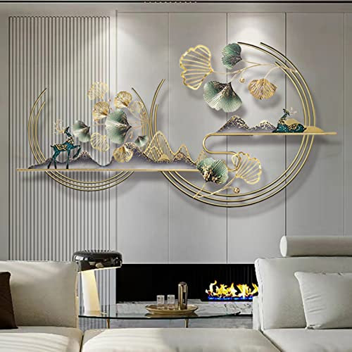 Ainydie Wanddeko Ginkgo Blätter aus Metall, 3D Ginkgo Biloba Wandbild Wandornament Wandskulptur, Metallbild 3D als perfekte Deko Wohnzimmer, 150x66cm