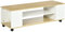 HOMCOM TV-Schrank, TV Lowboard mit Rollen, Fernsehtisch mit 2 Offenen Fächern, Fernsehschrank für TV-Geräte bis zu 55 Zoll, TV Board für Wohnzimmer, Weiß+Natur 120 x 40 x 38,5 cm