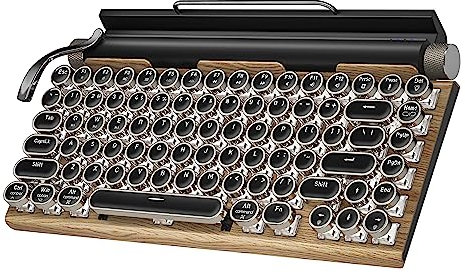 Retro Typewriter Keyboard, Wireless Mechanical Keyboard, 83 Keys Blue Switch, Bluetooth 5.0 Vintage Punk Round Keycap, 14 Modes LED Backlight, Type-C Compatible with