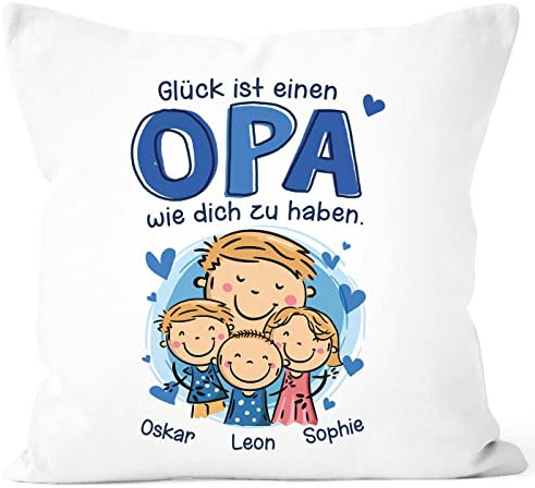 SpecialMe® Kissen-Bezug Glück ist einen Papa Opa wie Dich zu haben mit Namen und Figuren personalisiert Geschenk von Kindern Opa weiß Standard