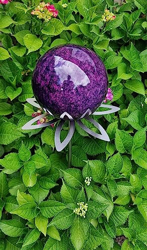 Jürgen Bocker Garten-Ambiente Blütenzauber Paris Rosenkugel 10 cm Edelstahl Gartenstecker Deko mit Stab 80 cm (violett)