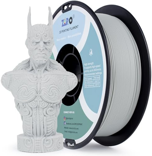 ZIRO Hochgeschwindigkeits PLA Filament, HS-PLA Filament 1.75mm Schnelles Drucken für 3D Drucker, Maßgenauigkeit +/-0.02 mm, Hoher Durchfluss, Schnelles PLA 30-600mm/s, 1kg Spule, Grau