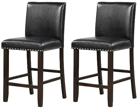 GiantexUK Bar Stools Set of 2/4, Upholstered Barstools with Padded Backrest & Footrests, Counter Height Breakfast Bar Chairs for Kitchen Dining Living Room (2,PVC Leather Exterior, Black)