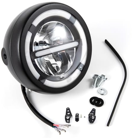 APEBAZY Universal-Motorradscheinwerfer LED-Tagfahrlicht Runde Motorrad-Frontleuchte Motorradscheinwerfer für Cafe Racer Bobber Chopper