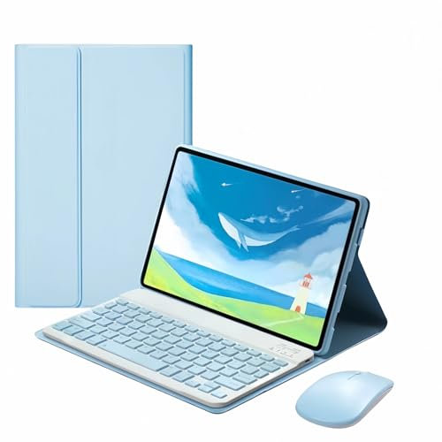 BaMmy Funda con Teclado para XIAOMI Pad 5 Generación con Ratón,Teclado Bluetooth Desmontable Funda Protectora Inteligente con Soporte para Lápiz,Azul
