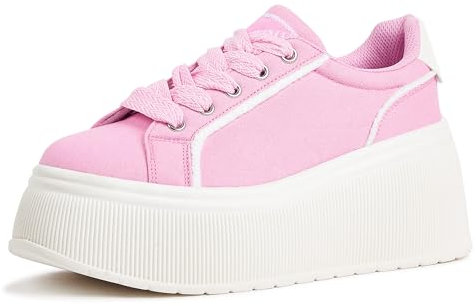 LUCKY STEP Zapatillas de Moda para Mujer con Plataforma | Zapatos Clásicos con Cuña de Lona Casual Bajas Retro para Caminar (Rosa, 8US-38EU-5UK)