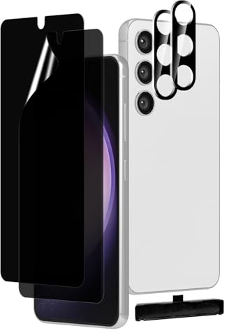 MOBDIK 2+2 Pack Privacy Screen Protector for Samsung Galaxy S23 FE, 6.4 Inch with Tempered Glass Camera Lens Protector, Anti-Spy Flexible TPU Film, Easy Installation