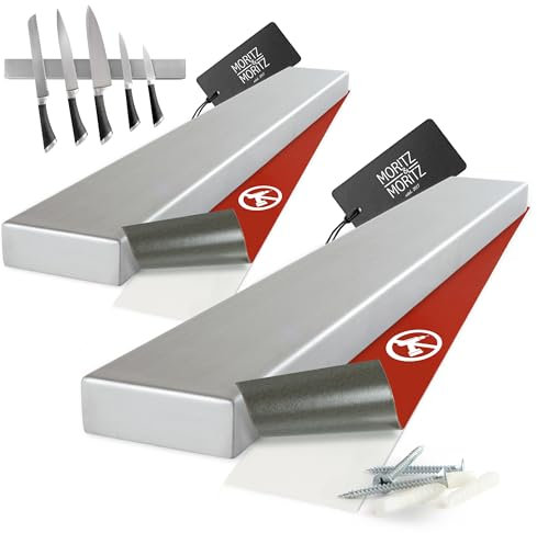 Moritz & Moritz 2x Magnetleiste Messer selbstklebend 40cm - Messer Magnetleiste zum Kleben oder Bohren - Messerhalter Magnetisch aus Edelstahl - Messermagnetschiene für Küchenutensilien Werkzeug