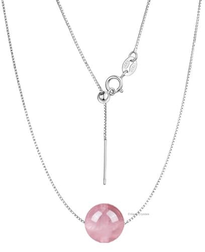 Erliway Rose Quartz Crystal Pendant Necklace for Women, 925 Sterling Silver Chain Necklace with 10mm A+ Grade Premium Crystal Bead, 18'' Adjustable Length Jewelry Choker Necklace