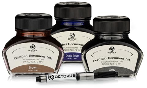 Octopus Fluids 3 x 30ml Document Ink Brown, Dark Blue, Grey DIN ISO 12757-2 zertifiziert