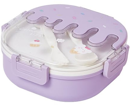 Lunch Box, Brotdose Box für Kinder Erwachsene ufsicher Brotzeitbox Box Lunchbox mit 3 Fächern und Besteck Mikrowelle Heizung Für Kinder Und Erwachsene (Purple)
