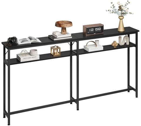 Table console étroite, 180 x 23 x 100 cm, à 2 étages, avec espace de rangement, extra longue, pour entrée, salon, noire