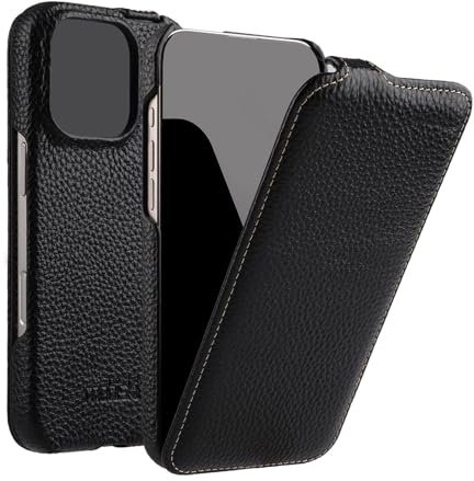 Mobiskin Custodia adatta per iPhone 16 PRO MAX (6,9 pollici), custodia in pelle rivestita, Flip Case compatibile con MagSafe, custodia protettiva per cellulare, cover sottile, nero