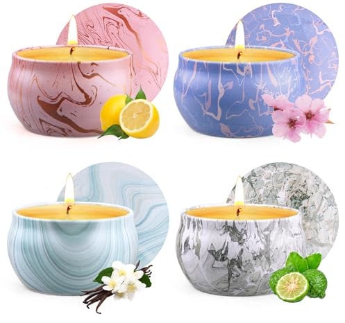 Duftkerzen Geschenkset für Frauen, 4 Pack Sojakerze Aromatherapie Kerzen Set, Weihnachtsgeschenke für Frauen, Kleine Geschenke für Weihnachten, Adventskalender, Geburtstags, Bade, Spa und Yoga Kerzen