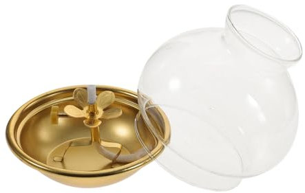 FUNOMOCYA Buddhistische Öllampe Mit Glaslampenschirm Butterlampe Vintage Petroleumlampe Für Hausaltar Und Tischdekoration Poliert