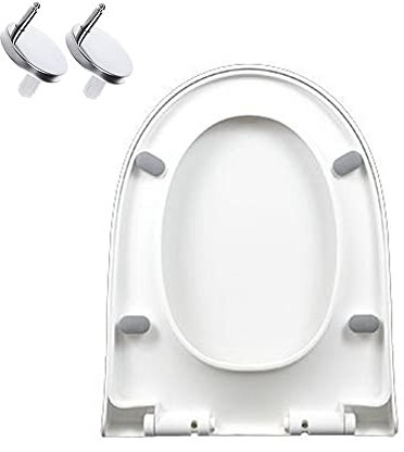 Soft Close D Shape Toilet Seat White Plastic with Quick Release & Adjustable Hinges Durable Loo Seat for Easy Cleaning 9016