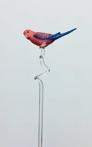 Orchideenstäbe Glas Orchideenstab mit Wellensittich rot Qualität Handmade