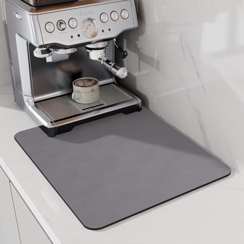 LIMNUO Coffee Mat, Absorbent Dish Drying Mat for Kitchen Counter, Under Coffee Maker Pot Espresso Machine Dish Rack (Misty Grey, 50 x 30 cm)
