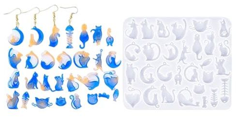 Moldes de silicona para joyería de resina, formas de luna y gatos, moldes de silicona para manualidades, accesorios de resina epoxi para hacer accesorios