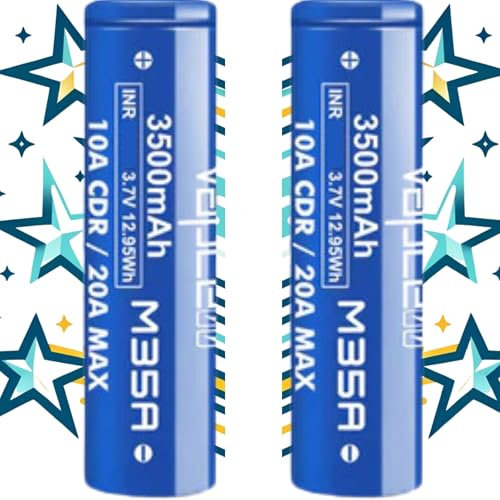 Vapcell M35A Battery 3500mAh 20A Rechargeable 3.7V High Performance 2 x Batteries Flat Top High Drain 2 Pack of 2 Inc Plastic Case for Sub Ohm Devices (Pack of 2)