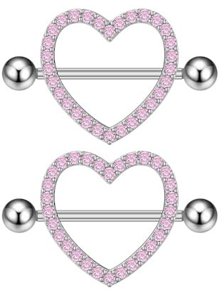 IMINI 14G Kristall Herz Nipplerings Barbells - Hypoallergen Zirkonia Körperschmuck für Frauen Nipple Shield Ringe Piercing Geschenk, M, Kupfer, Zirkonia