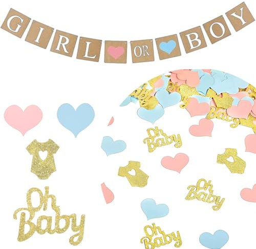 Gender Reveal Party Deko, Baby Party Dekoration mit 100 Stück Konfetti und 1 Streamer, Ideal für Gender Reveal und Baby Deko, Mädchen Gegen Jungs Deko für Babyparty