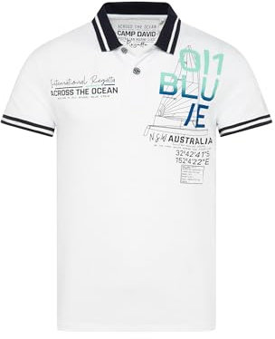 Camp David Herren Kurzarmpolo mit Sailing Print Opticwhite, XL